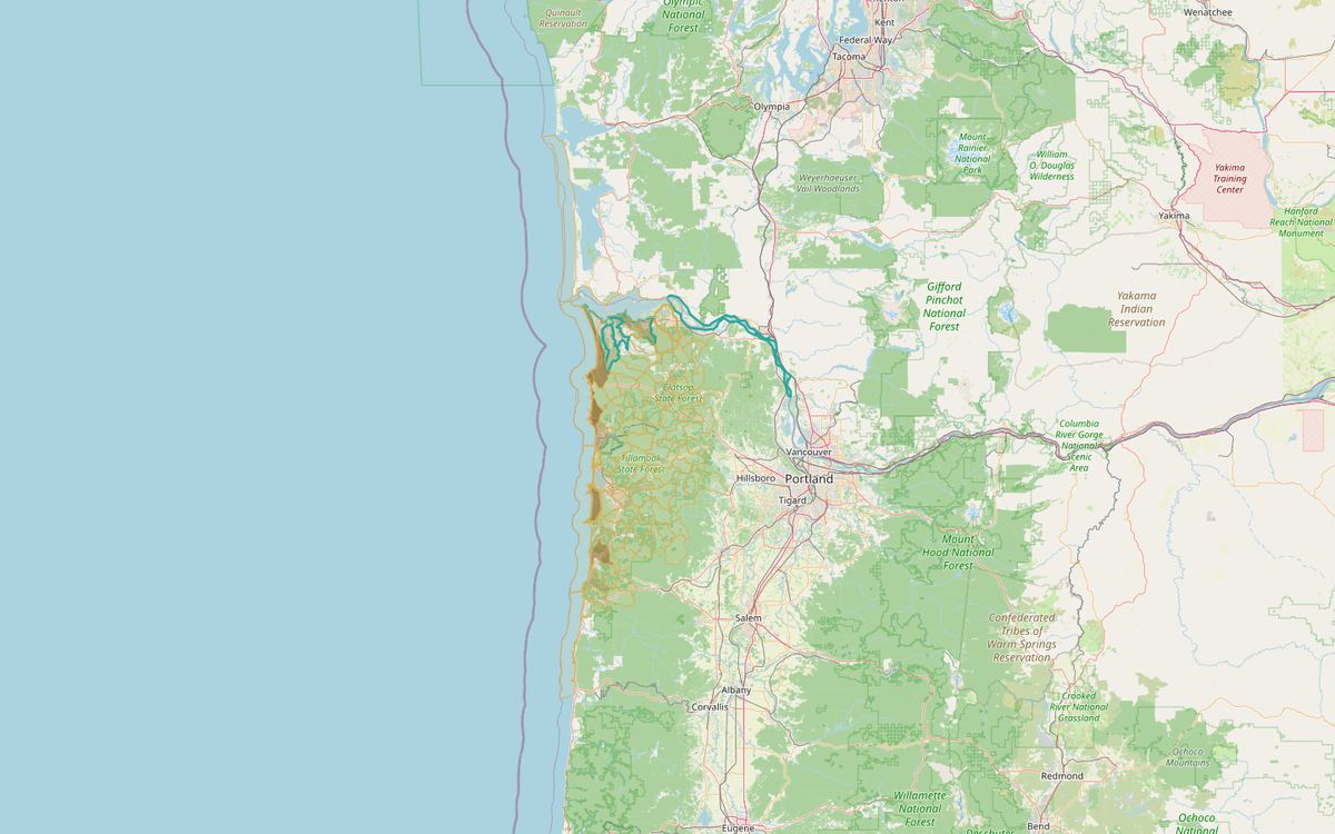 North Coast Communities for Watershed Protection map of Clatsop and Tillamook creeks, colored by houses outside city limits