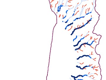 Detail of the Netarts Bay overwintering potential map: stream reaches rated high, medium, or low.